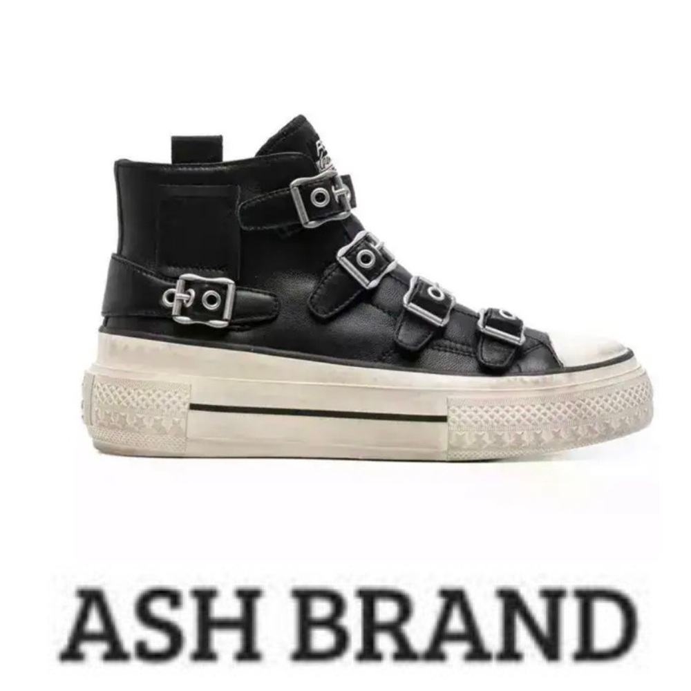 NEW Ash Rainbow Black Leather High Top Distressed Sneakers 36 - Picture 2 of 13